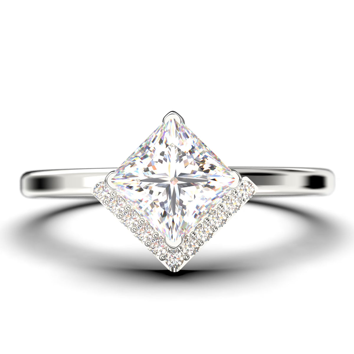 1.50 Carat Princess Cut Moissanite Dainty Engagement Ring in 925 Sterling Silver With 18k White Gold Plating T9451