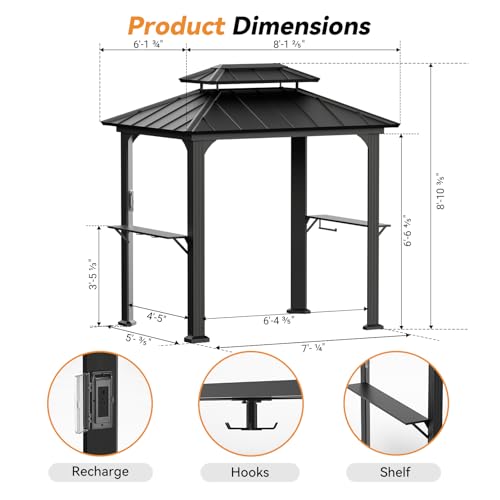 12' x 24' Hardtop Gazebo with LED Lights and Curtains K6678