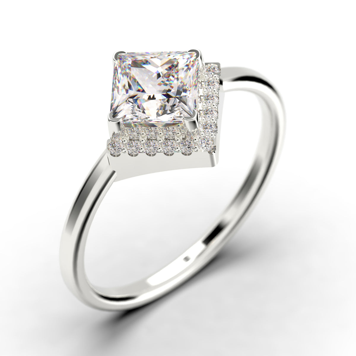 1.50 Carat Princess Cut Moissanite Dainty Engagement Ring in 925 Sterling Silver With 18k White Gold Plating T9451
