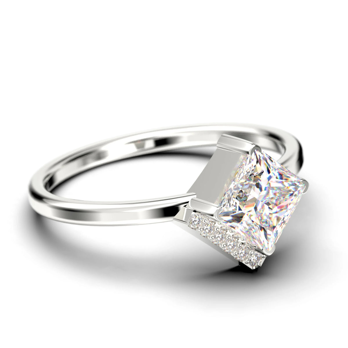 1.50 Carat Princess Cut Moissanite Dainty Engagement Ring in 925 Sterling Silver With 18k White Gold Plating T9451