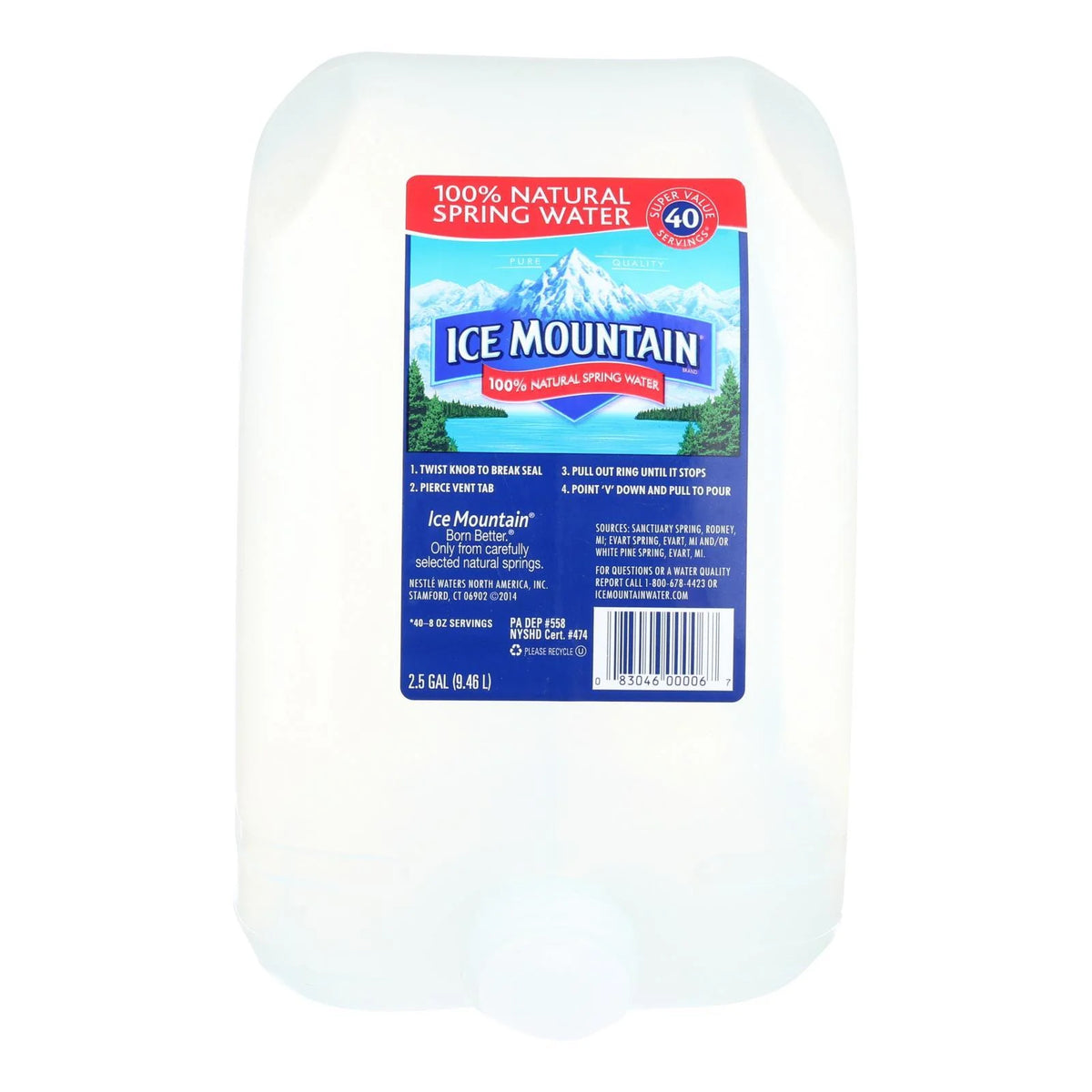 100% Natural Spring Water - Case of 2 - 2.5 GAL R6008