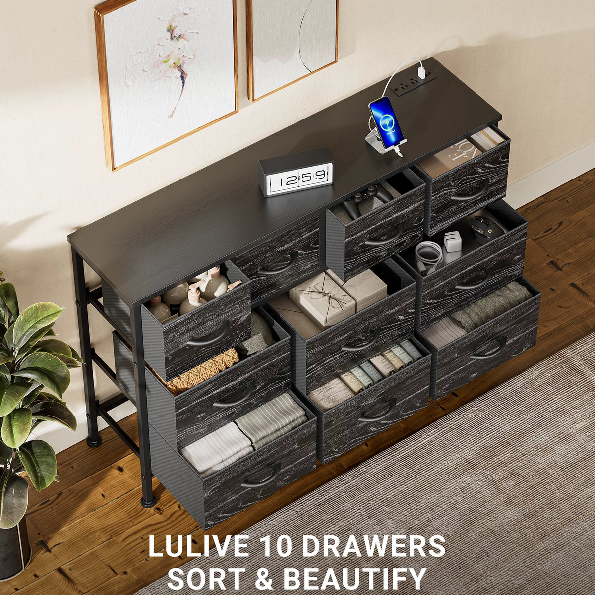 10 Drawer Dresser TV Stand with Power Outlet O5587