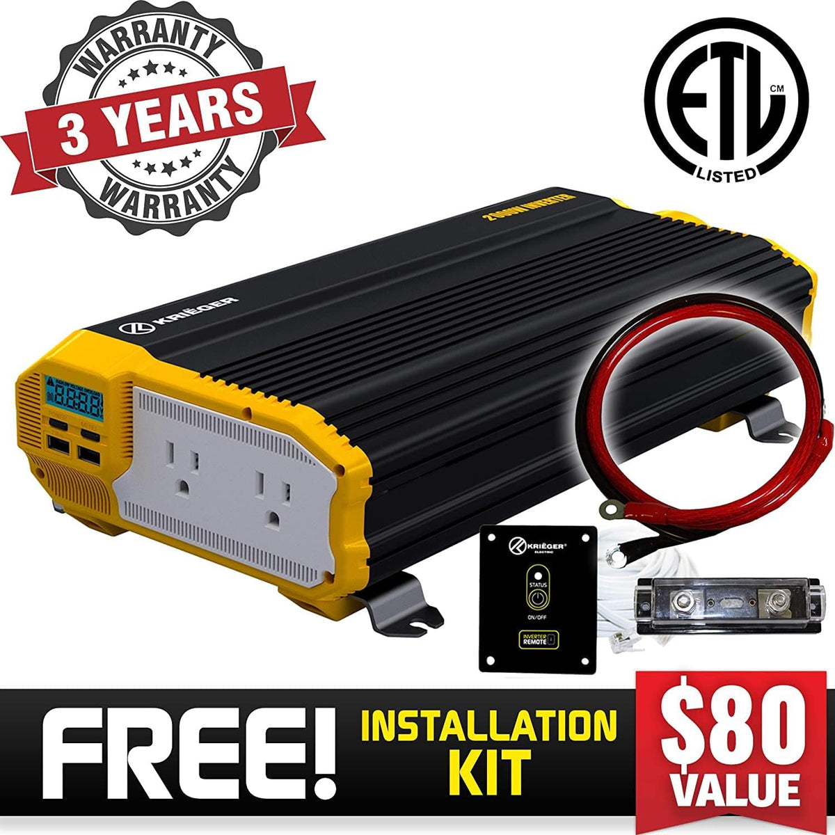 2000 Watts 12V to 110V Modified Sine Wave Power Inverter X11549