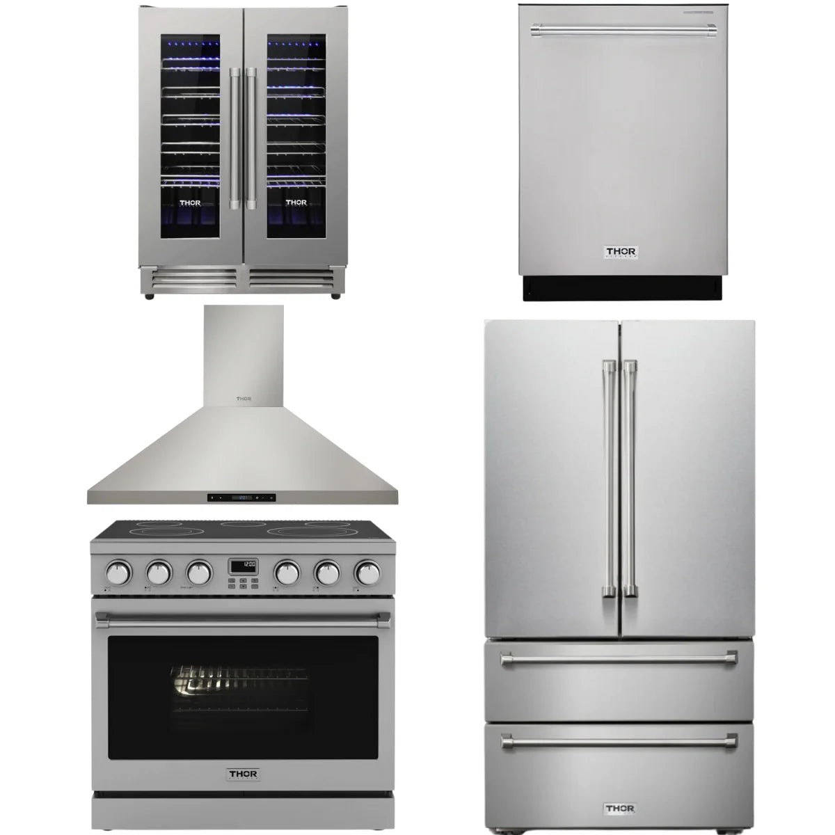 36 Electric Range, Range Hood, Refrigerator, Dishwasher and Wine Cooler L95114