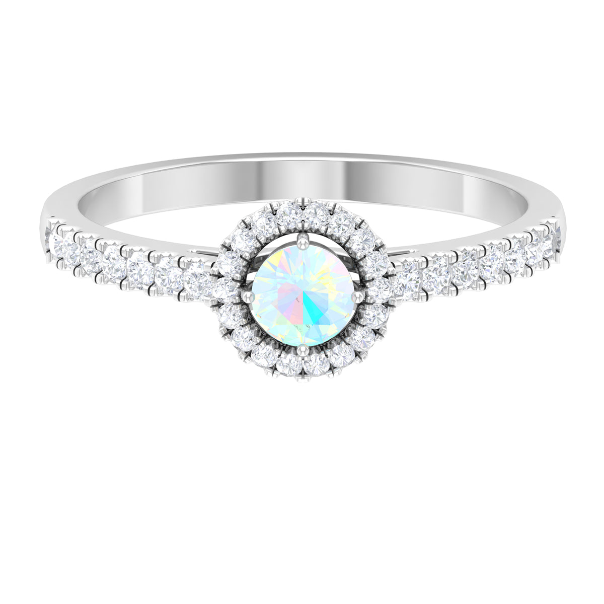 1/2 CT Ethiopian Opal and Diamond Halo Engagement Ring, 925 Sterling Silver D81141